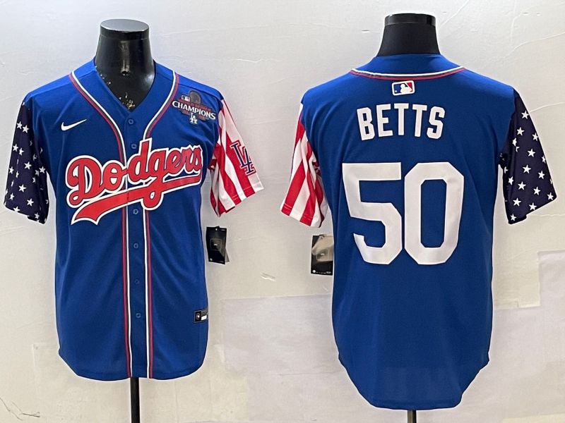 Men Los Angeles Dodgers #50 Betts Blue a generation of national flags Joint name 2025 Nike MLB Jersey style 6->los angeles dodgers->MLB Jersey